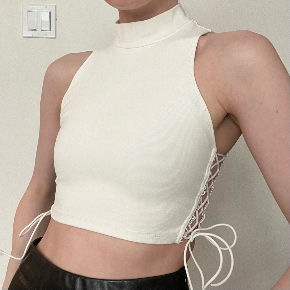 Adika Lace-Up High Neck Crop Top